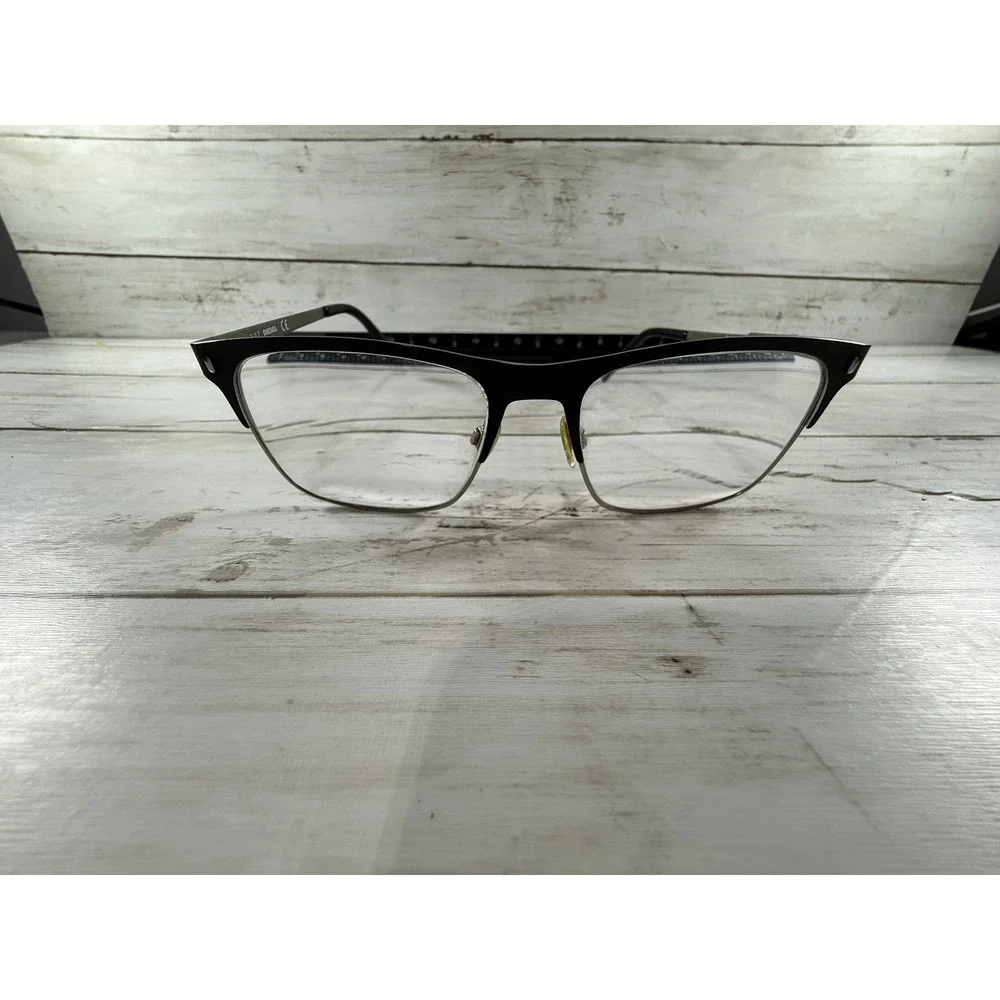 Diesel Black Silver Semi Rimless Cat Eye Eyeglasses Frames DL5200 002 54-16-140